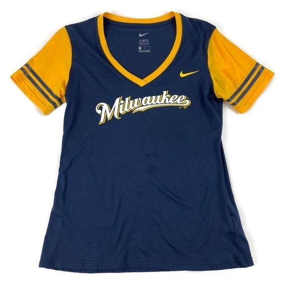 Nike Womens Tshirt Milwaukee Brewers MLB Blue Med - Picture 1 of 7